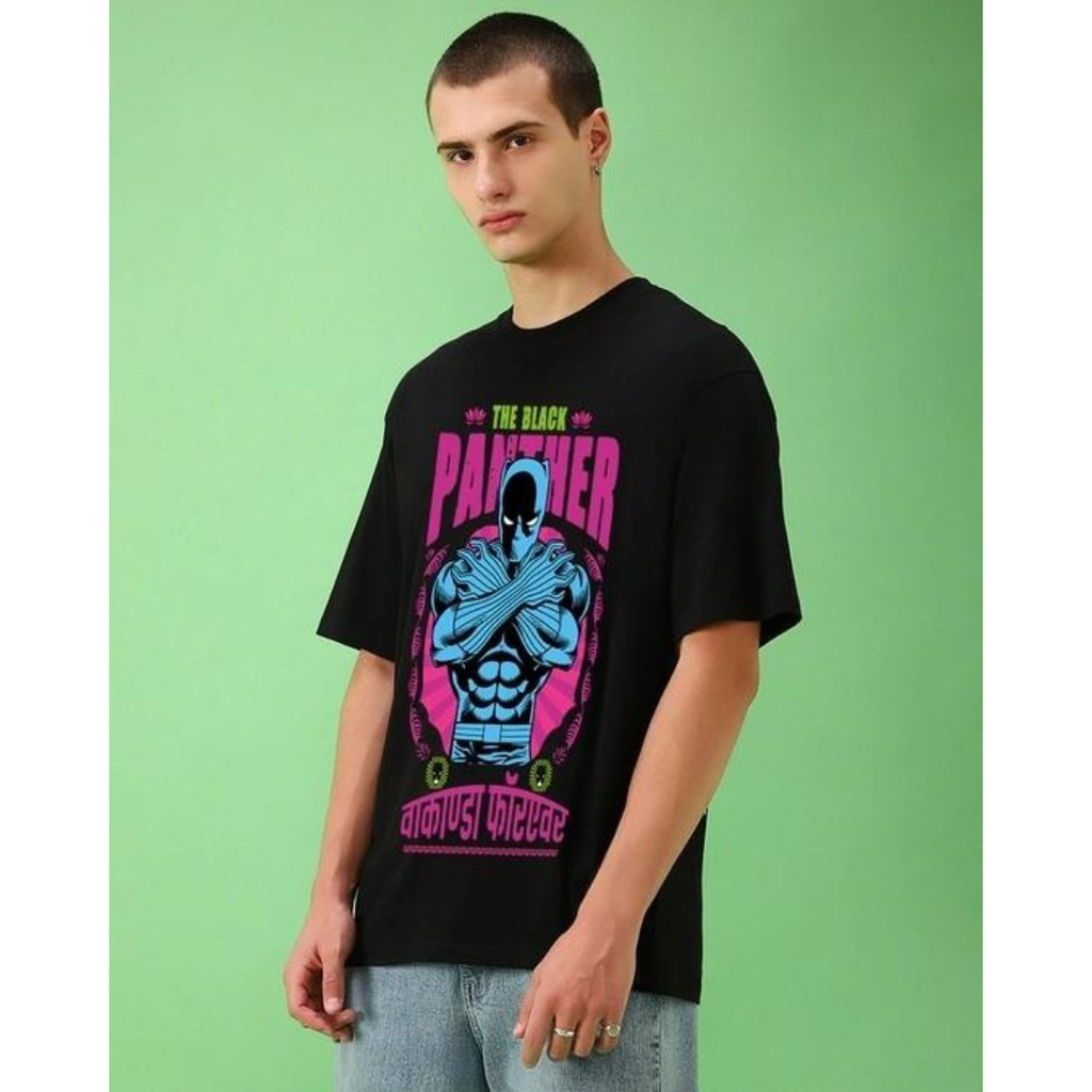 Men's Black Panther Graphic Printed Oversized T-shirt