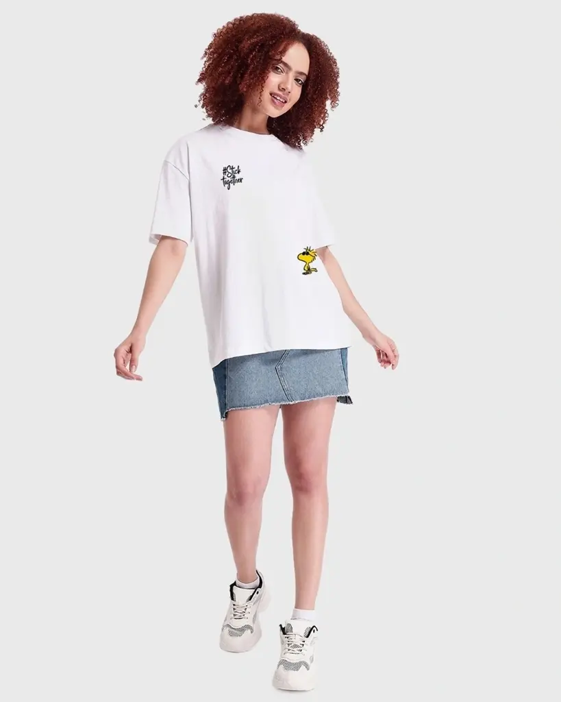 Women's White Cool Pals Graphic Printed Oversized T-shirt