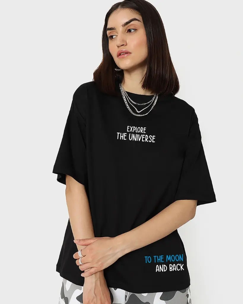 Women's Black Space X Graphic Printed Oversized T-shirt