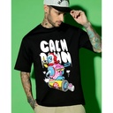 Men's Black Calm Down Graphic Printed Oversized T-shirt