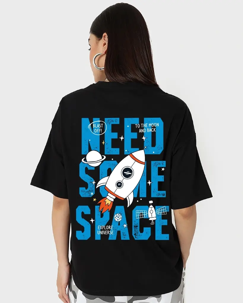 Women's Black Space X Graphic Printed Oversized T-shirt